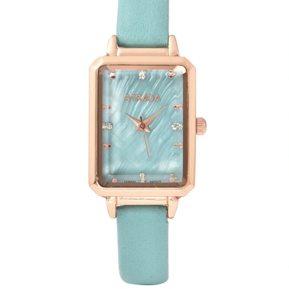 Blue Green Faux Leather Strap Watch